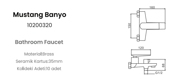 FLEKO MSTNG320 BANYO BATARYASI KROM - Resim 2