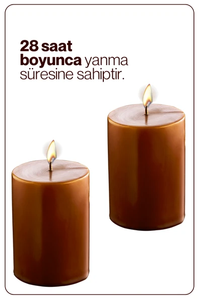 6 Adet Silindir Dekoratif Kokusuz Kahverengi Mum- Hediyelik Blok Mum - 3