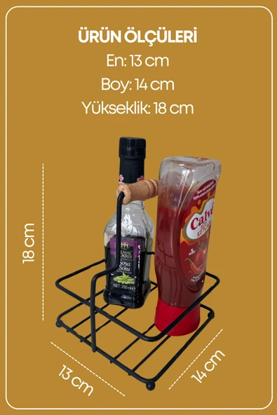 Çok Amaçlı Ahşap Kulplu Metal Stand Düzenleyici Organizer -Baharatlık- Sosluk-Makyaj Düzenleyici - 3