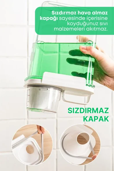 2 Adet Sızdırmaz Depolama Sıvı Toz Deterjan Erzak Saklama Kutusu- Ölçekli Deterjan Kutusu 2300 ml - 4