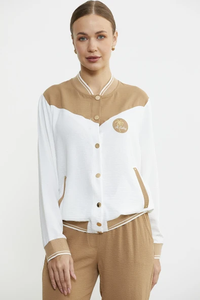 Blok Renk Geçişli Krep Takım - Kamel - Resim 5