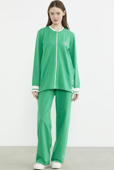 Çıtçıt Detaylı Ribanalı Eşofman Takım - Yeşil ürün görseli 1