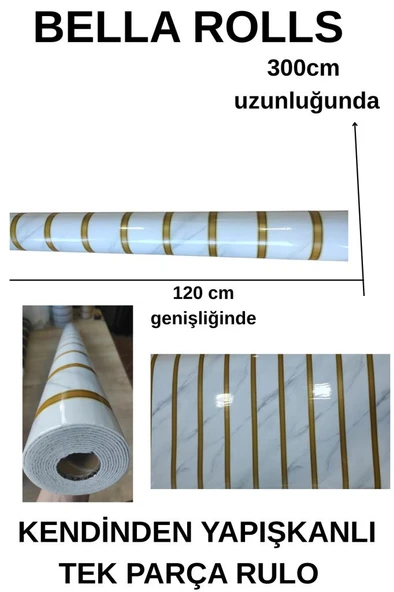 120cmx300cm Tek Parça Yapışkanlı Rulo Gold Çizgili Mermer Desenli Duvar Paneli Kağıdı QM0136 - Resim 2