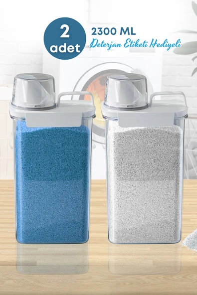 2 Adet Sızdırmaz Depolama Sıvı Toz Deterjan Erzak Saklama Kutusu- Ölçekli Deterjan Kutusu 2300 ml