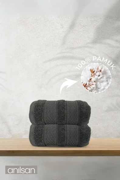2'li Zeru Antrasit El Havlusu - 50x70 Cm, 225 Gr, %100 Pamuk, Spa Ve Otel Havlusu, Günlük Kullanıma Uygun