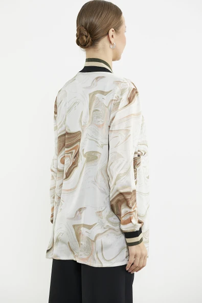 Rahat Kalıp Desenli İkili Krep Takım - Bej - Resim 5