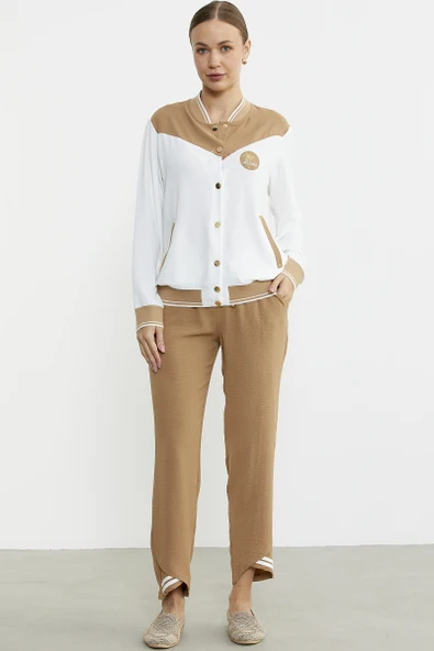 Blok Renk Geçişli Krep Takım - Kamel ürün görseli