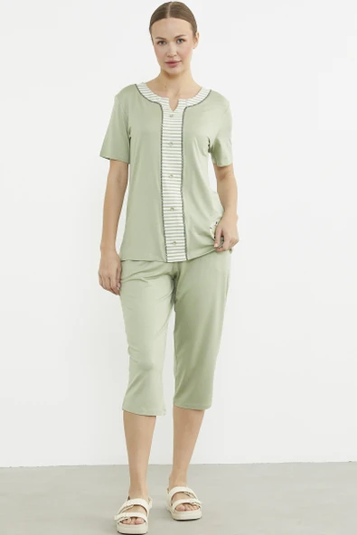 Çizgi Detaylı Kapri Penye Takım - Yeşil - Resim 3