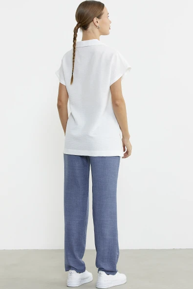 Polo Yaka Keten Görüntülü Takım - Indigo - Resim 6