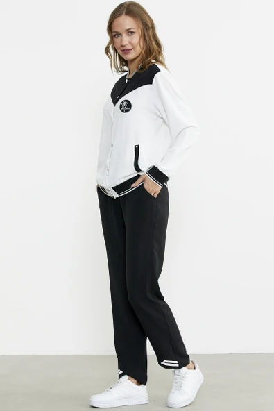 Blok Renk Geçişli Krep Takım - Siyah - Resim 3