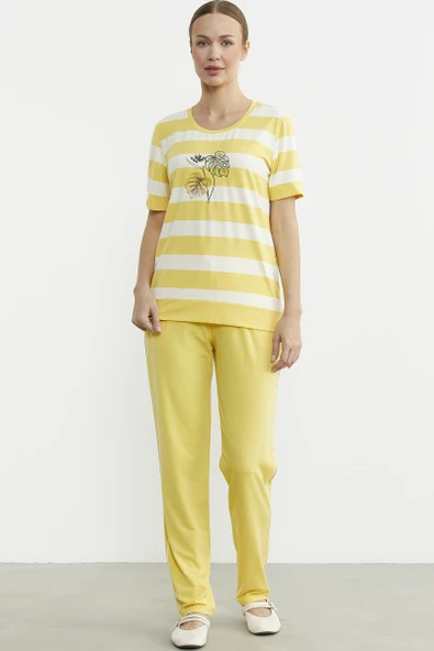 Rahat Kalıp Çizgili Pantolon Takım - Sarı ürün görseli