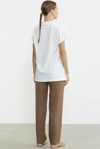 Polo Yaka Keten Görüntülü Takım - Kahve - Resim 6