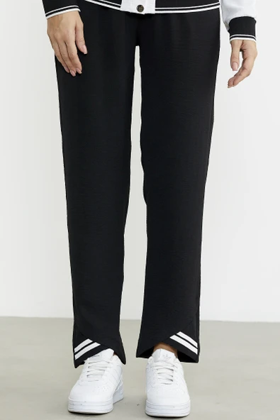 Blok Renk Geçişli Krep Takım - Siyah - Resim 5