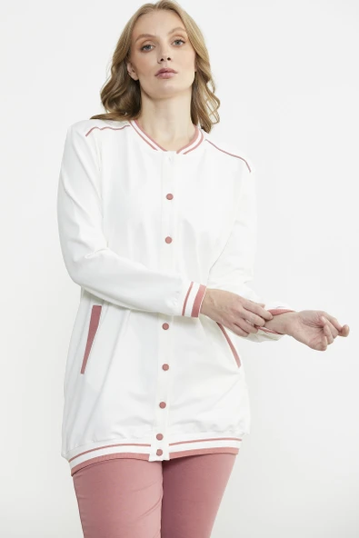 Renk Kombinli Rahat Kalıp Tunik Eşofman Takım - Gül - Resim 2