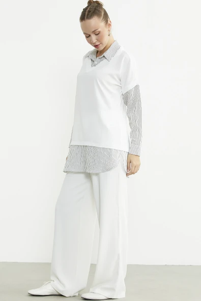 Bluz Kombinli Oversize Gömlek - Siyah - Resim 4