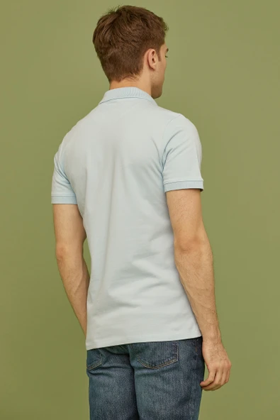 Detaylı Polo Yaka Kısa Kol Tişört - Açık Mavi - Resim 6