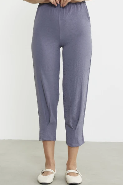 Paça Büzgü Detaylı Krep Pantolon - Antrasit - 2