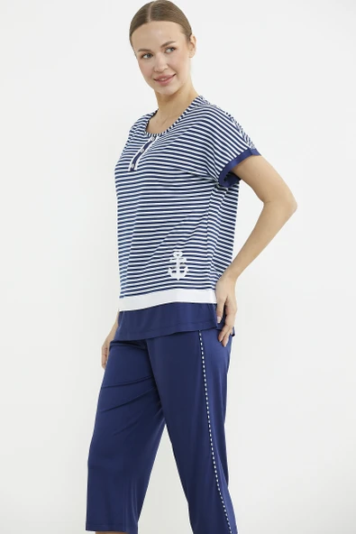 Marine Çizgili Kapri Penye Takım - Lacivert - Resim 5