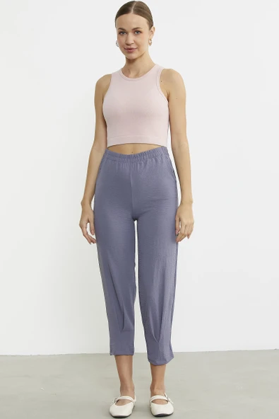 Paça Büzgü Detaylı Krep Pantolon - Antrasit - 4