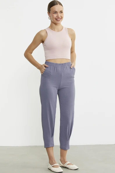 Paça Büzgü Detaylı Krep Pantolon - Antrasit