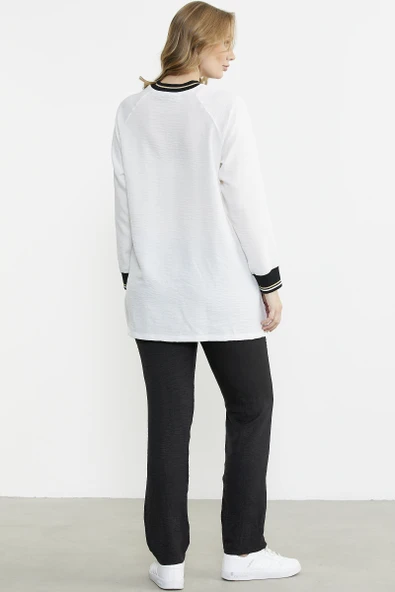 Fermuar Kapamalı Nakışlı Tunik Takım - Siyah - Resim 6