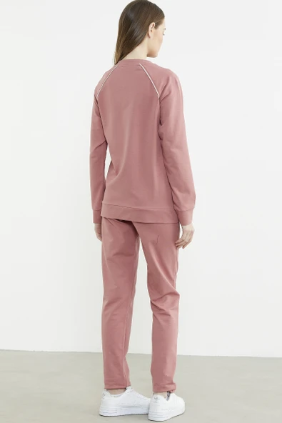 Biye Detaylı Fermuarlı Eşofman Takım - Gül - Resim 6