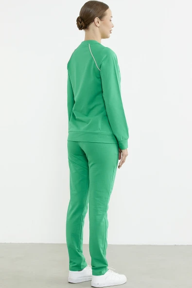 Biye Detaylı Fermuarlı Eşofman Takım - Yeşil - Resim 6