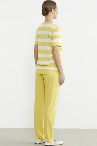 Rahat Kalıp Çizgili Pantolon Takım - Sarı - Resim 6