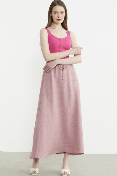 Uzun Beli Ayarlanabilir İpli Etek - Pembe ürün görseli 1