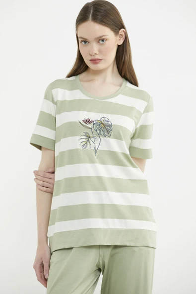 Rahat Kalıp Çizgili Pantolon Takım - Yeşil - Resim 5