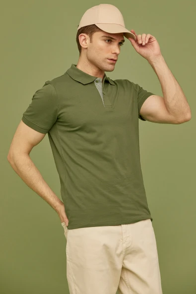 Detaylı Polo Yaka Kısa Kol Tişört - Açık Yeşil - Resim 4