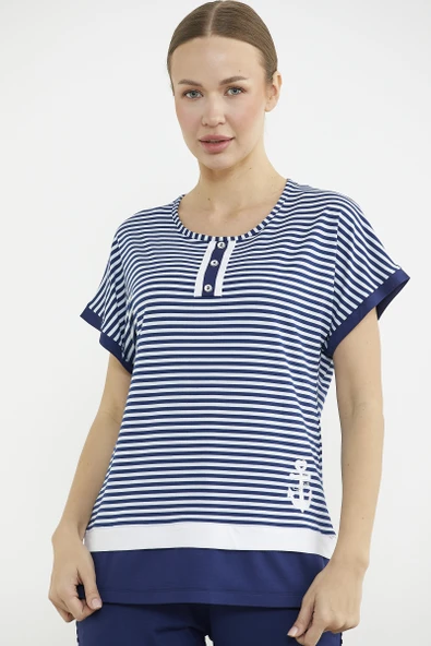 Marine Çizgili Kapri Penye Takım - Lacivert - Resim 4