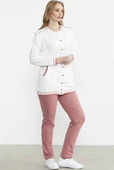 Renk Kombinli Rahat Kalıp Tunik Eşofman Takım - Gül - Resim 4