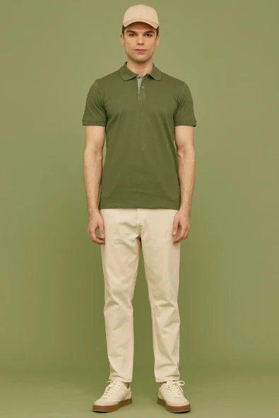 Detaylı Polo Yaka Kısa Kol Tişört - Açık Yeşil - Resim 2