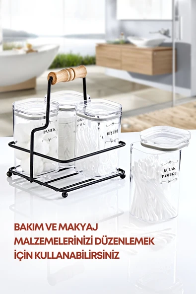 Çok Amaçlı Ahşap Kulplu Metal Stand Düzenleyici Organizer -Baharatlık- Sosluk-Makyaj Düzenleyici - 2
