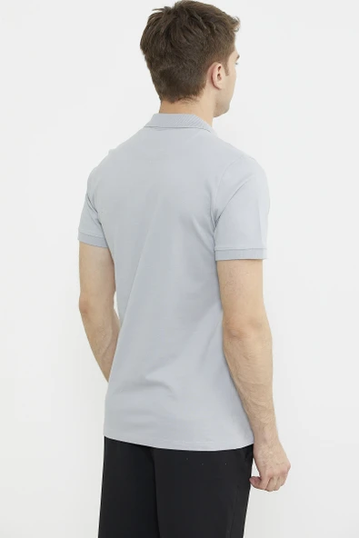 Detaylı Polo Yaka Kısa Kol Tişört - Gri - 6