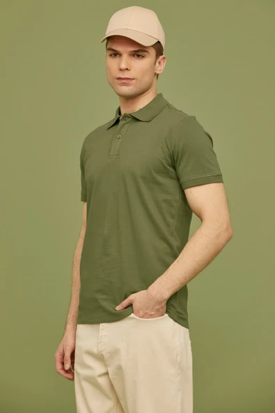 Detaylı Polo Yaka Kısa Kol Tişört - Açık Yeşil ürün görseli 1