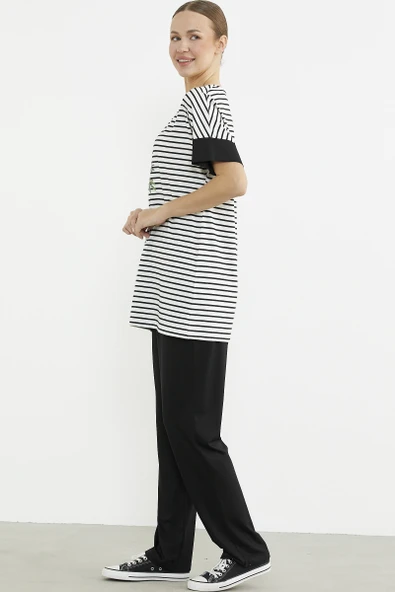 Büyük Beden  Baskılı Penye Tunik Takım - Siyah - Resim 4