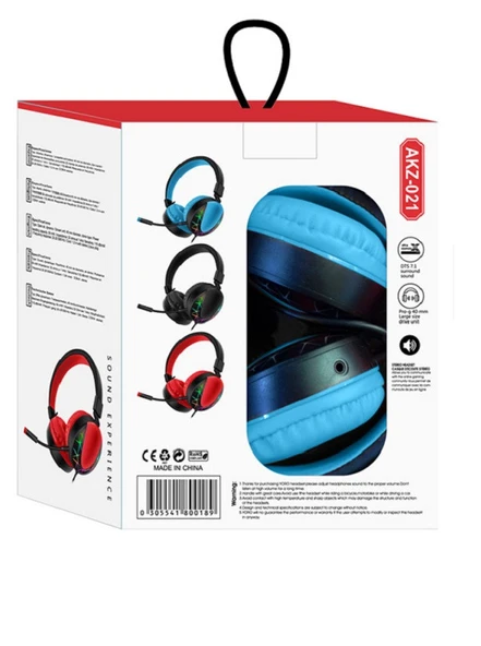 AKZ 021 Kablolu Mikrofonlu Işıklı Oyuncu Kulaklığı RGB - 7