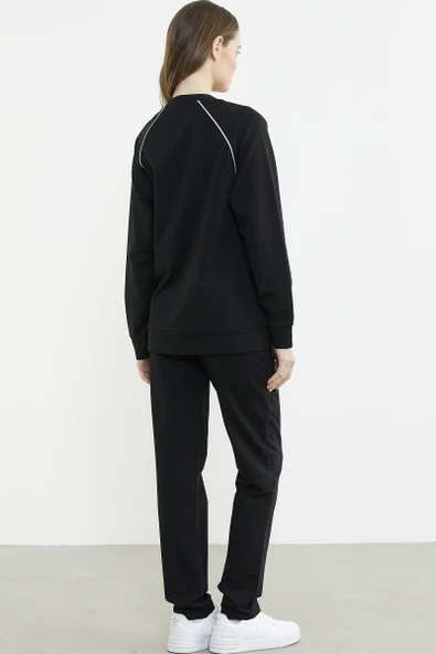 Biye Detaylı Fermuarlı Eşofman Takım - Siyah - Resim 6