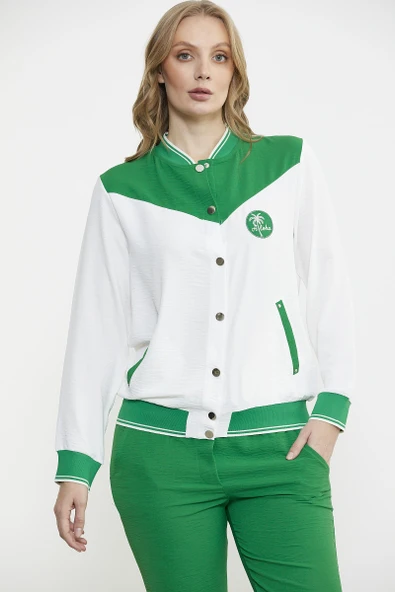 Blok Renk Geçişli Krep Takım - Yeşil - Resim 2