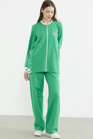 Çıtçıt Detaylı Ribanalı Eşofman Takım - Yeşil - Resim 4