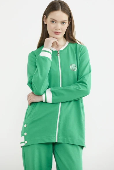 Çıtçıt Detaylı Ribanalı Eşofman Takım - Yeşil - Resim 2