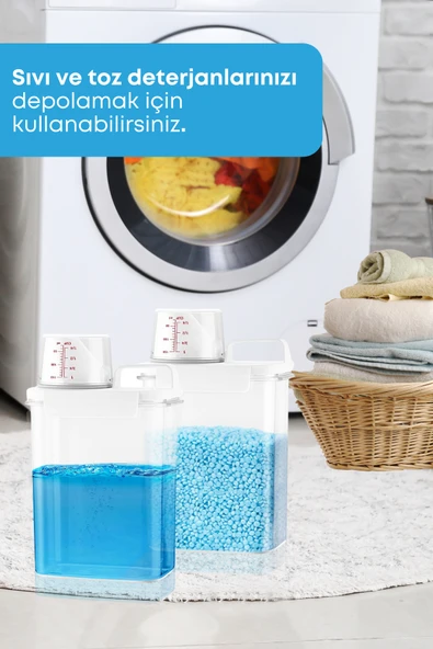 2 Adet Sızdırmaz Depolama Sıvı Toz Deterjan Erzak Saklama Kutusu- Ölçekli Deterjan Kutusu 1800 ml - 2