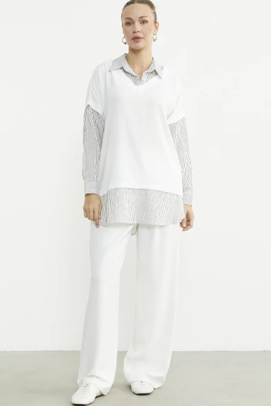 Bluz Kombinli Oversize Gömlek - Siyah ürün görseli