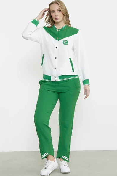 Blok Renk Geçişli Krep Takım - Yeşil - Resim 3