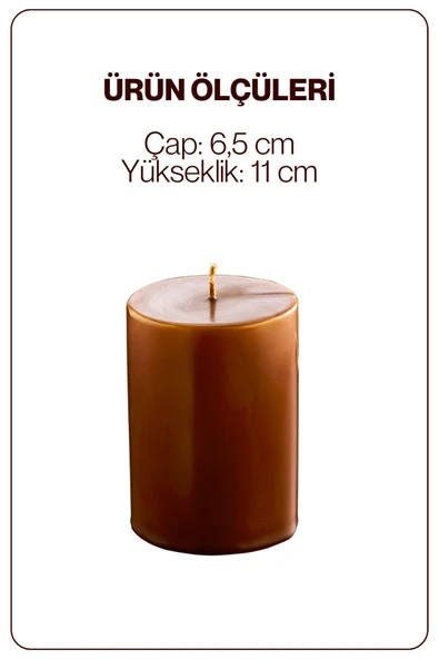 1 Adet Silindir Dekoratif Kokusuz Kahverengi Mum- Hediyelik Blok Mum - 2