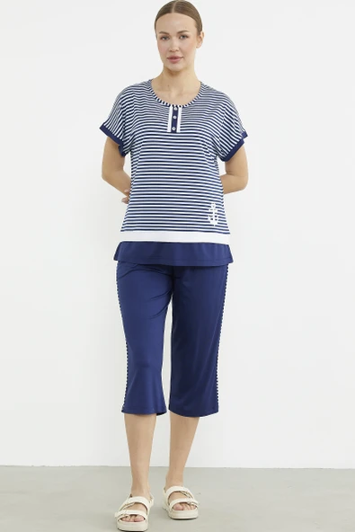 Marine Çizgili Kapri Penye Takım - Lacivert - Resim 3