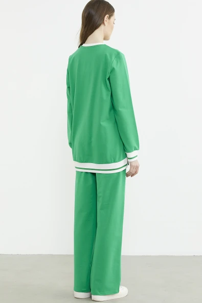 Çıtçıt Detaylı Ribanalı Eşofman Takım - Yeşil - Resim 6