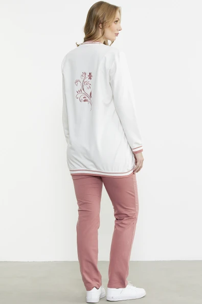 Renk Kombinli Rahat Kalıp Tunik Eşofman Takım - Gül - Resim 6